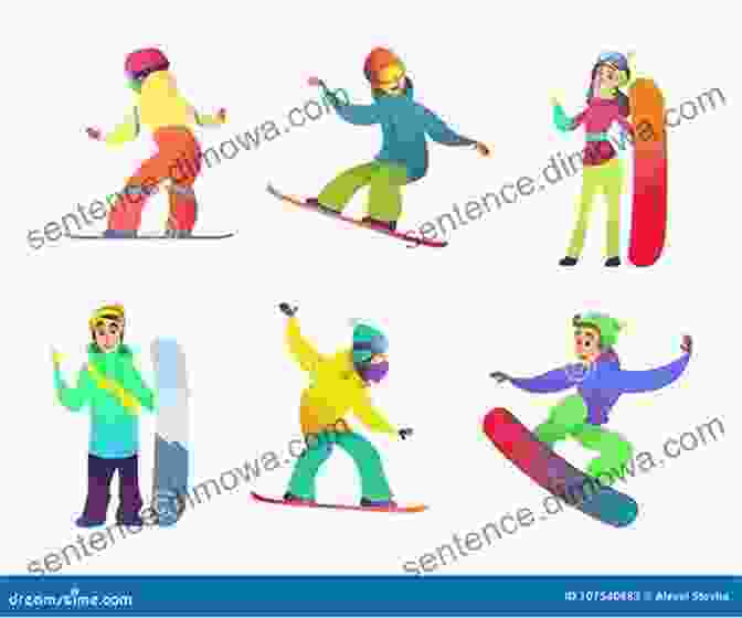 A Group Of Jasmine Taylor's Snowboard Cartoon Characters Gathered On A Snowy Mountain, Showcasing Their Unique Personalities And The Camaraderie Of The Sport. Snowboard Colorful Cartoon Illustrations Jasmine Taylor