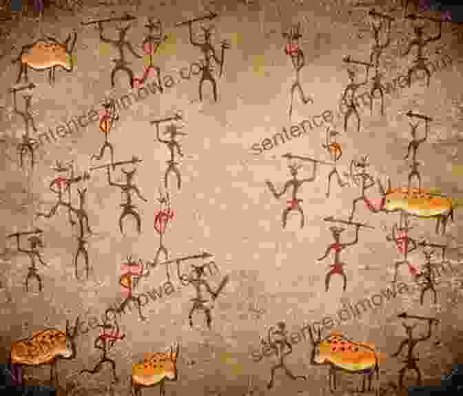 Prehistoric Cave Painting Depicting Ancient Humans Hunting From The Days Of Dirt